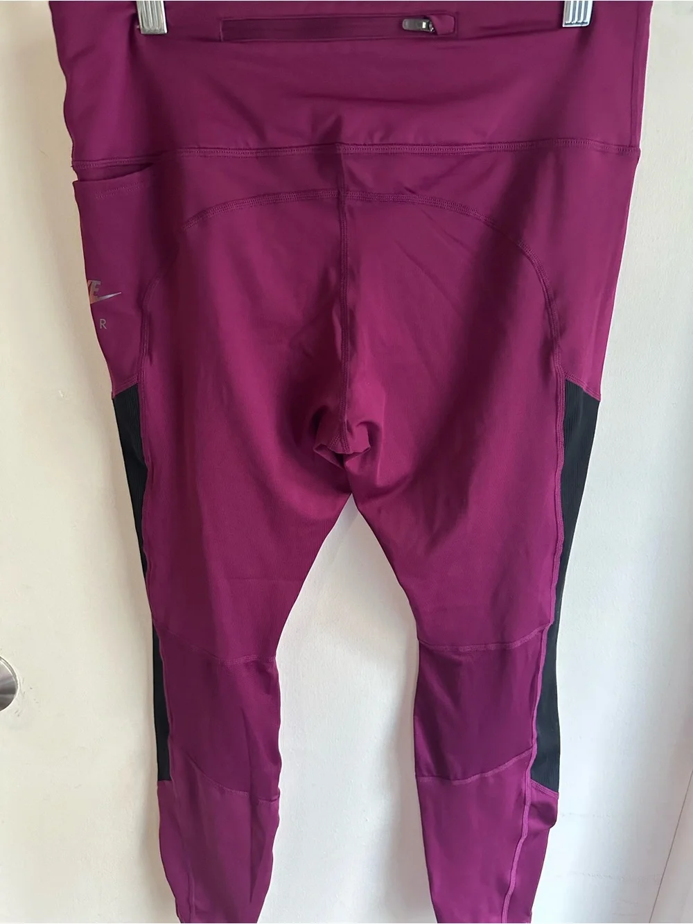 Nike Air Dri-FIT Women’s Large Running Leggings Purple Black Mesh Zip Pockets